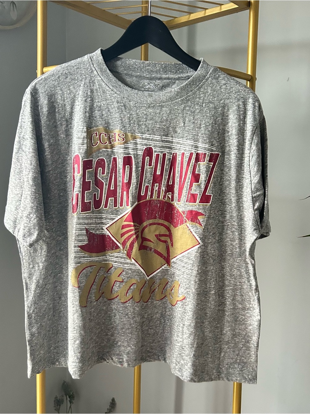 HS football Women's Gray Graphic Tee  Cesar Chavez- Titans Spirit size XL NEW